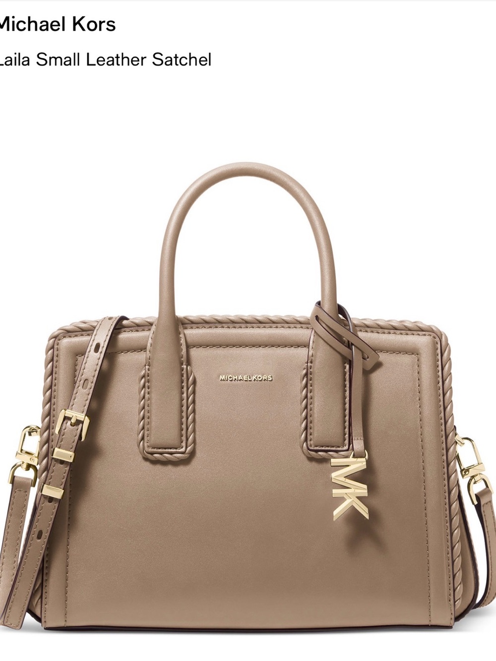 Michael Kors Taupe Leather Laila Small Satchel with Gold Hardware
